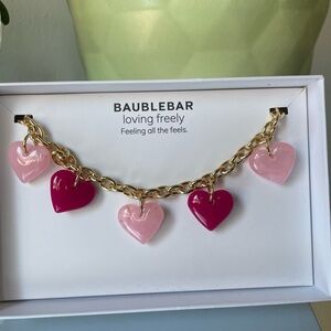 BaubleBar Gold Bracelet with Pink Heart Charms